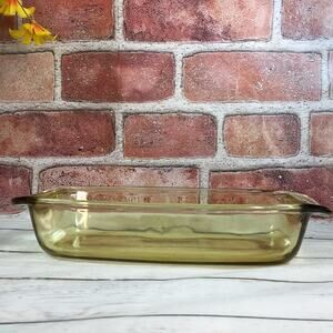 Vintage Fortecrisa 1 Quart Baking Serving Dish Yellow Amber Made in Mexico